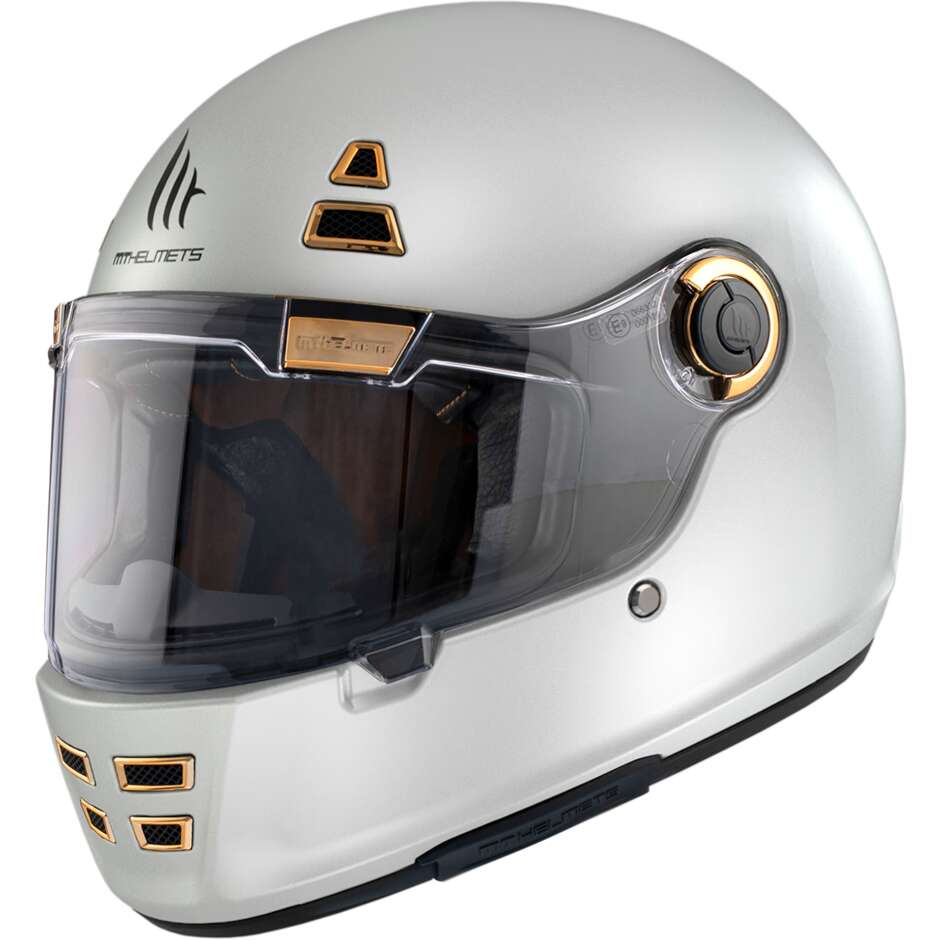 Casque Moto Custom Retro' Mt Helmets JARAMA SOLID A0 Blanc Brillant