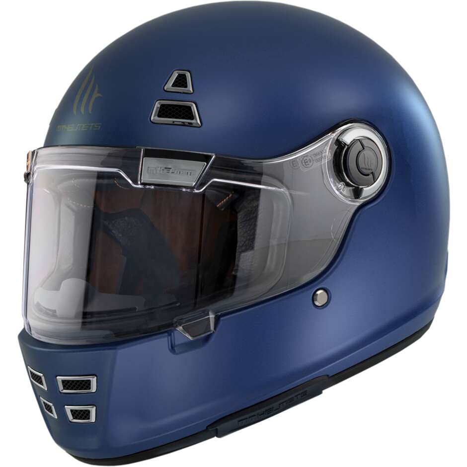 Casque Moto Custom Retro' Mt Helmets JARAMA SOLID A7 Bleu Mat