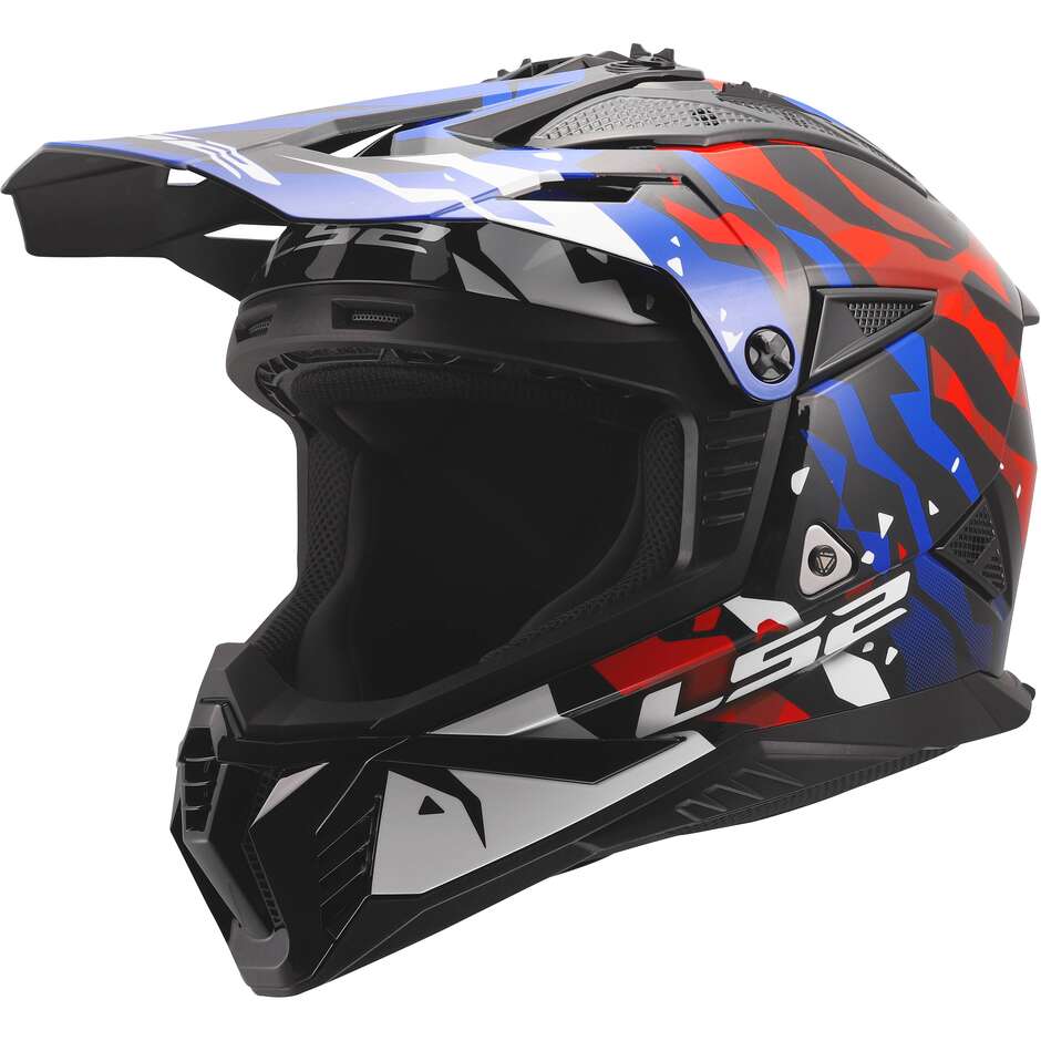 Casque moto enduro LS2 MX708 FAST II GROTESK Blanc Bleu Rouge