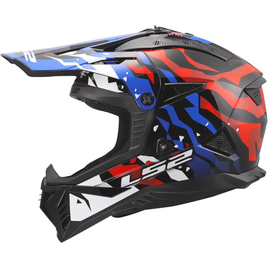 Casque moto enduro LS2 MX708 FAST II GROTESK Blanc Bleu Rouge