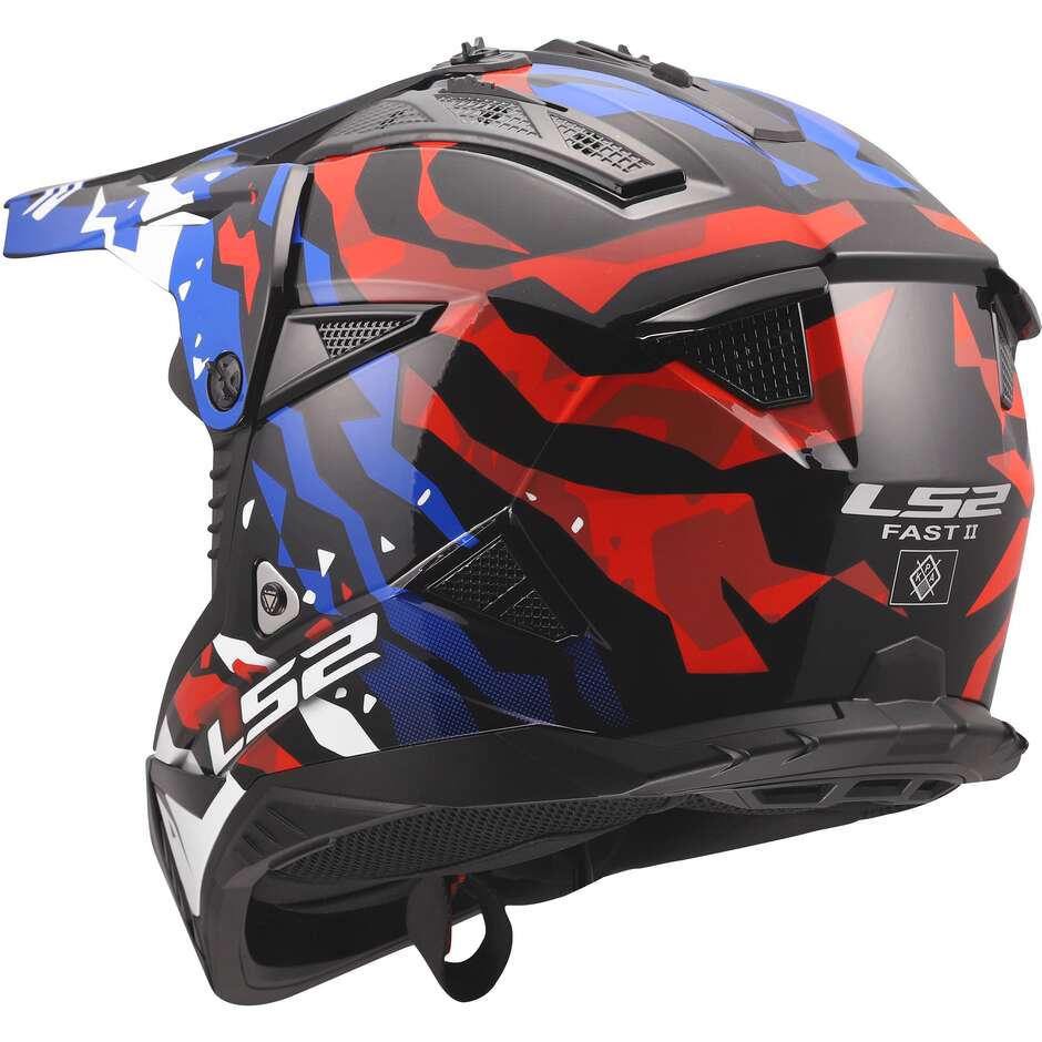Casque moto enduro LS2 MX708 FAST II GROTESK Blanc Bleu Rouge