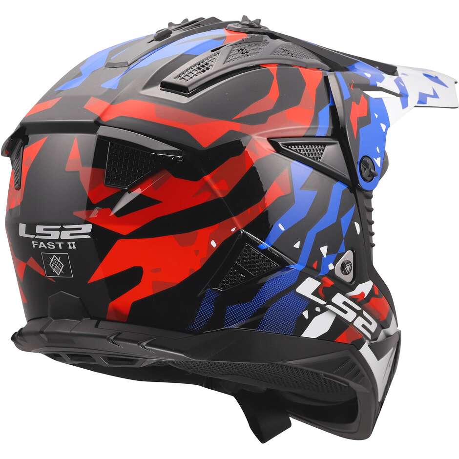 Casque moto enduro LS2 MX708 FAST II GROTESK Blanc Bleu Rouge