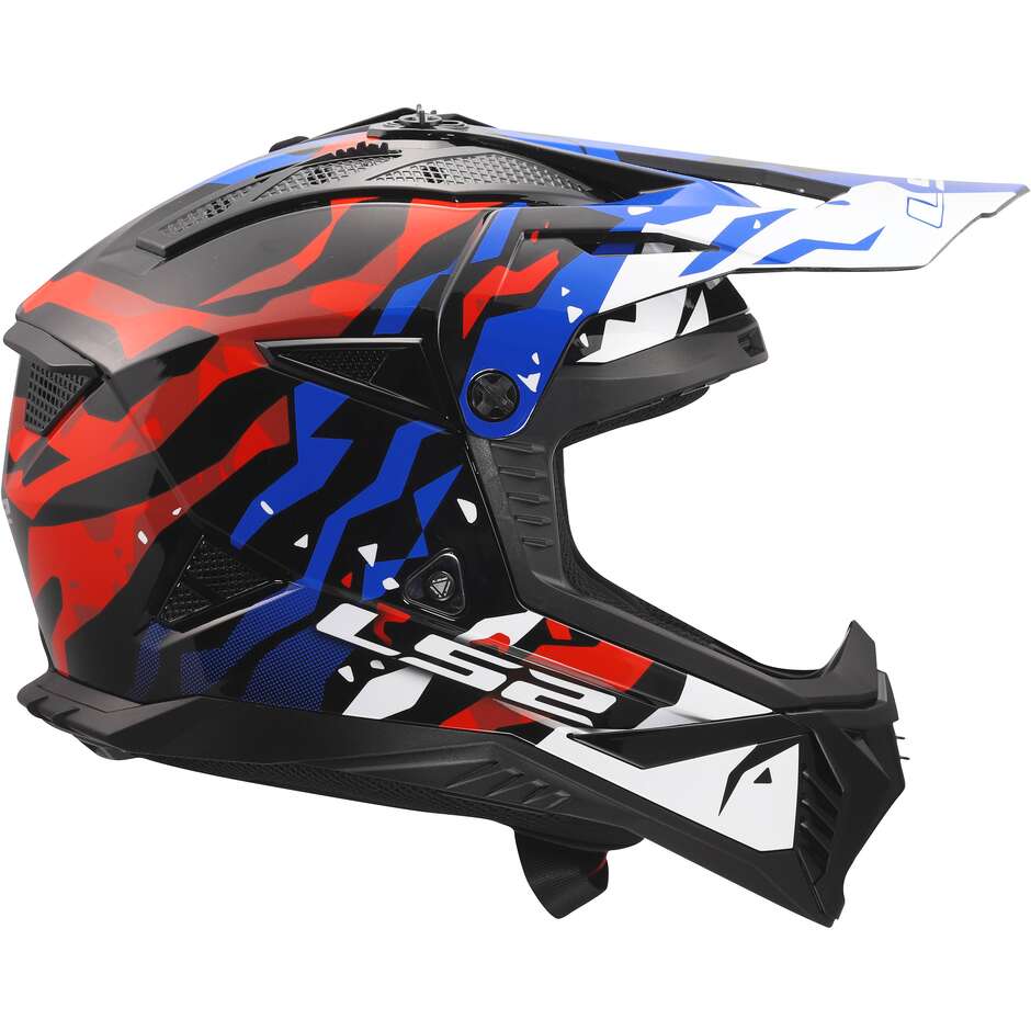 Casque moto enduro LS2 MX708 FAST II GROTESK Blanc Bleu Rouge