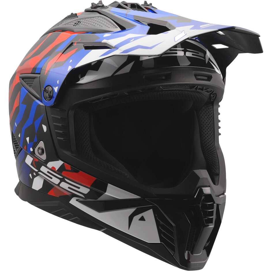 Casque moto enduro LS2 MX708 FAST II GROTESK Blanc Bleu Rouge