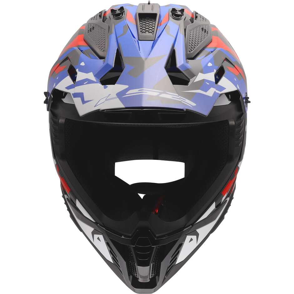 Casque moto enduro LS2 MX708 FAST II GROTESK Blanc Bleu Rouge