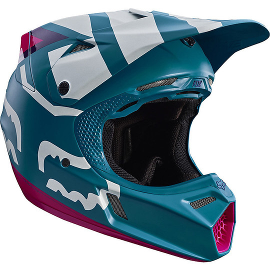 Casque moto Fox V3 Creo Cross Enduro en fibre turquoise