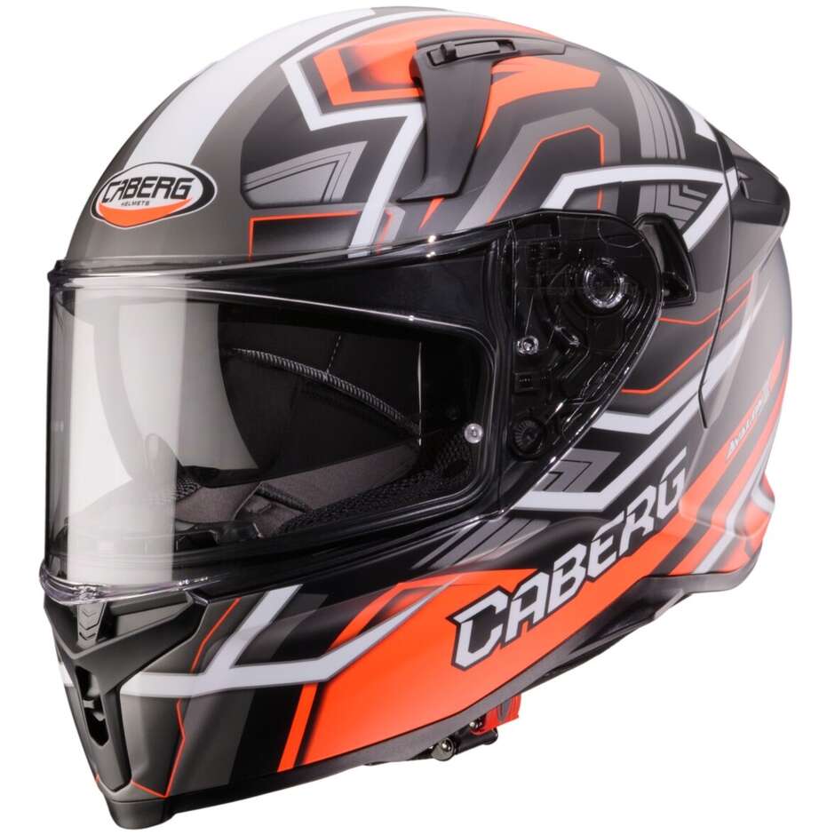 Casque moto intégral Caberg AVALON X BRAMA Noir mat Rouge fluo Anthracite