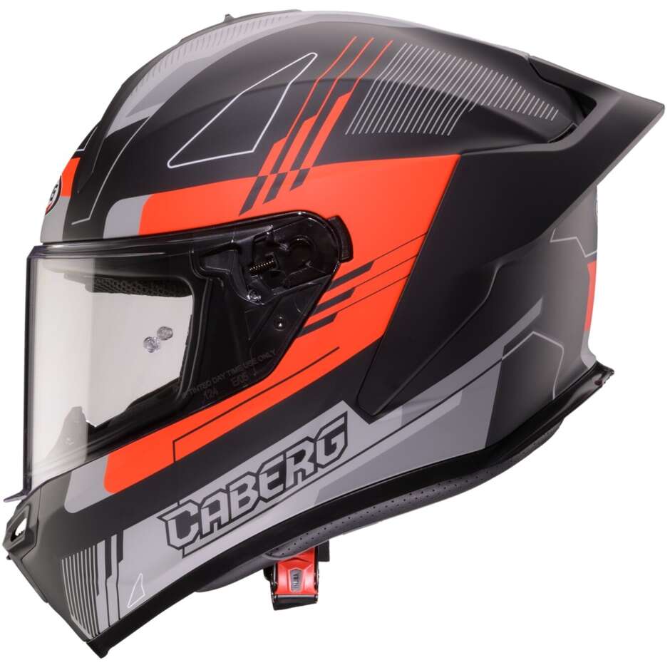 Casque moto intégral Caberg ROXTER COLT noir mat rouge fluo gris