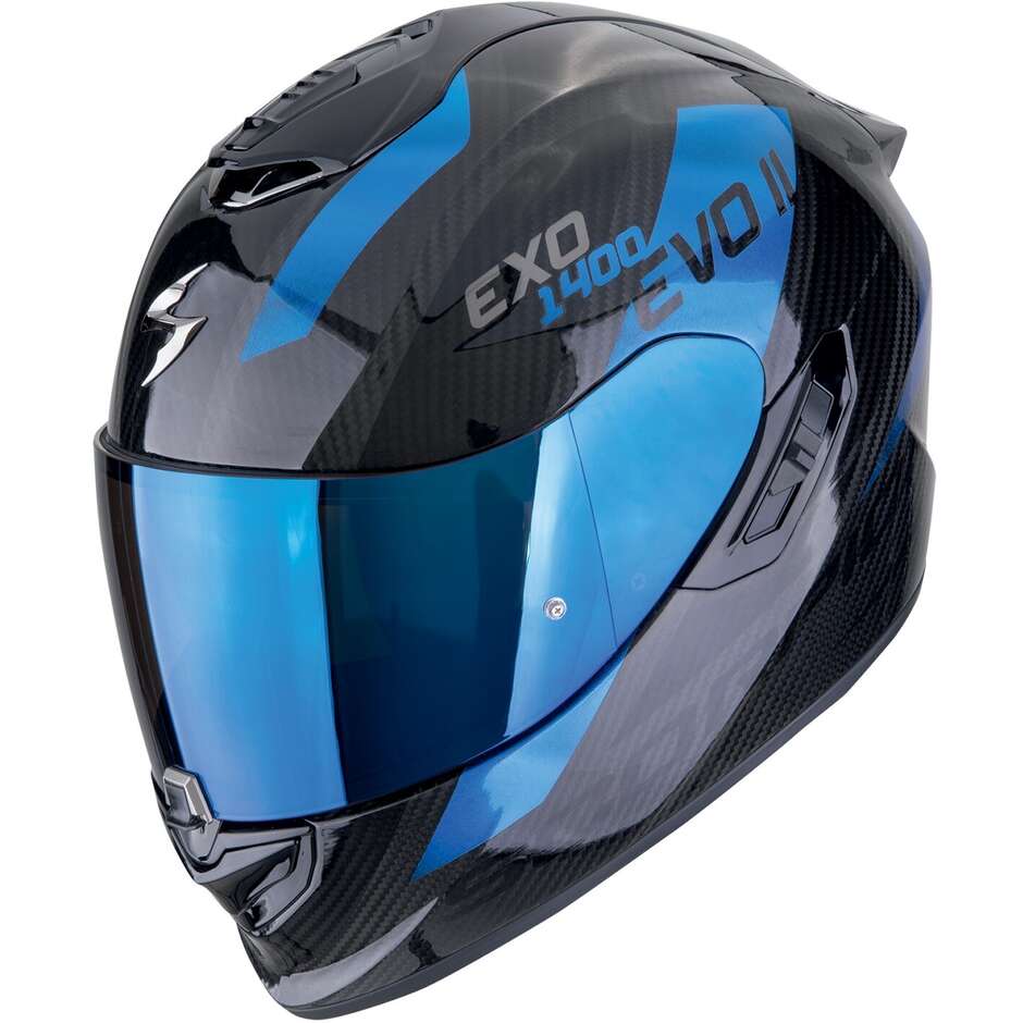 Casque moto intégral carbone Scorpion EXO-1400 EVO II CARBON AIR PLATTED noir bleu