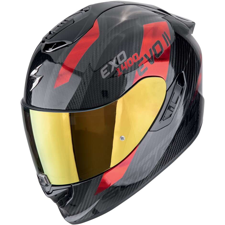 Casque moto intégral carbone Scorpion EXO-1400 EVO II CARBON AIR PLATTED noir rouge