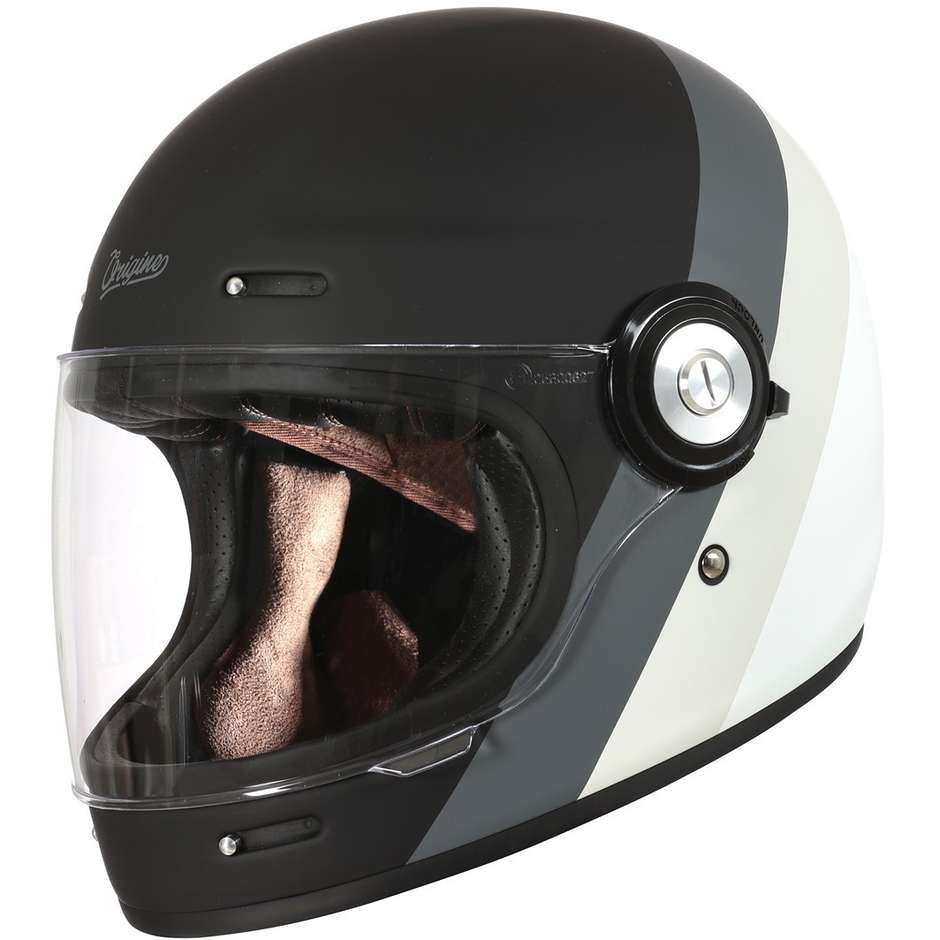Casque Moto Intégral Custom Origine VEGA PRIMITIVE Gris Mat Blanc Noir