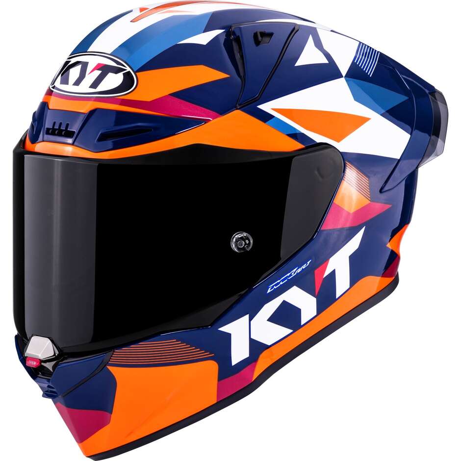 Casque moto intégral de course Kyt R1R Diamond, bleu/orange