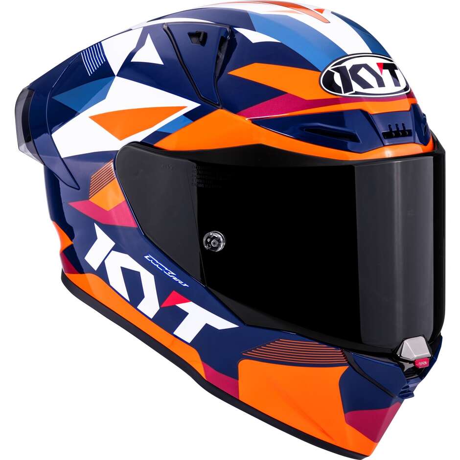 Casque moto intégral de course Kyt R1R Diamond, bleu/orange
