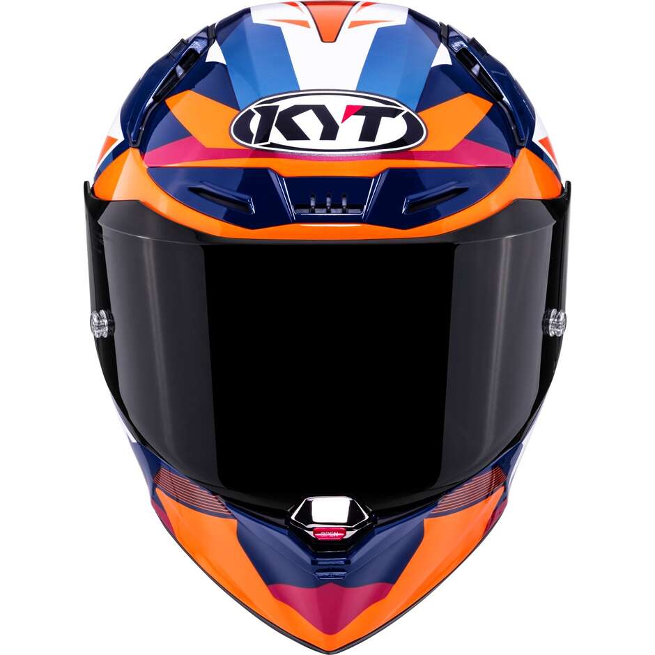 Casque moto intégral de course Kyt R1R Diamond, bleu/orange