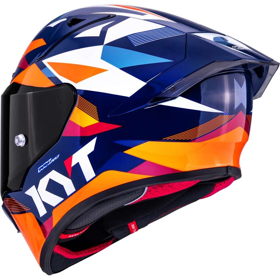 Casque moto intégral de course Kyt R1R Diamond, bleu/orange