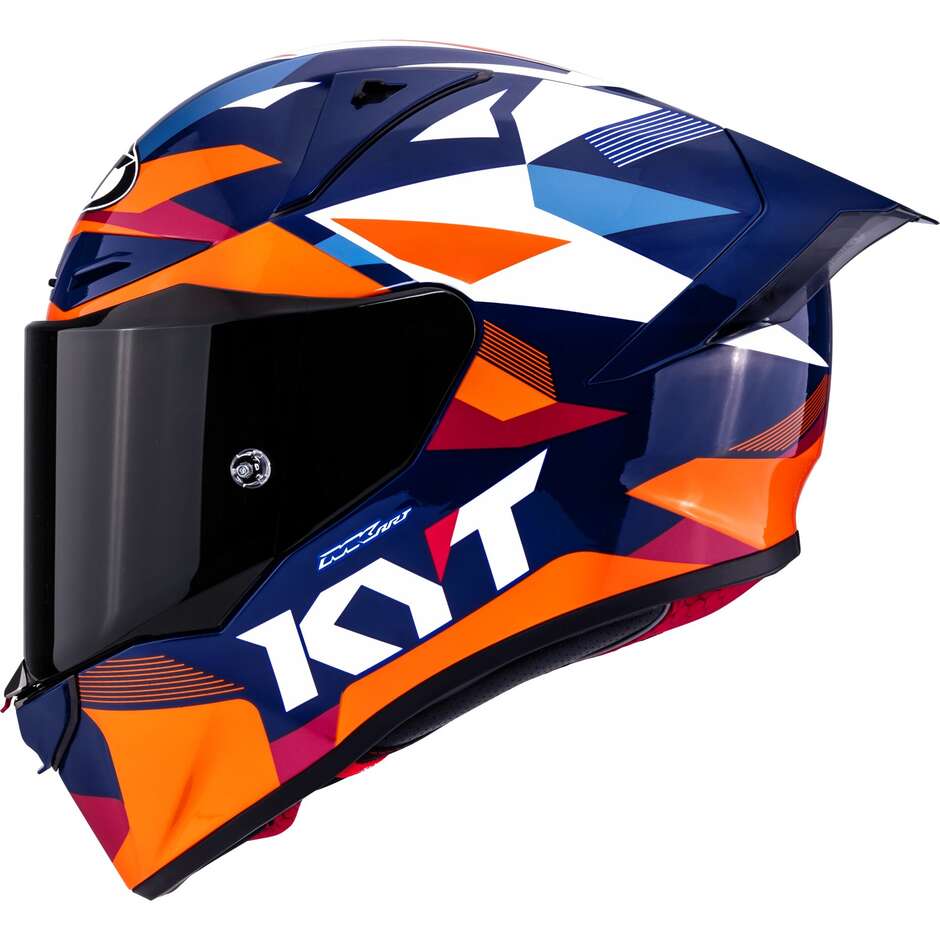 Casque moto intégral de course Kyt R1R Diamond, bleu/orange