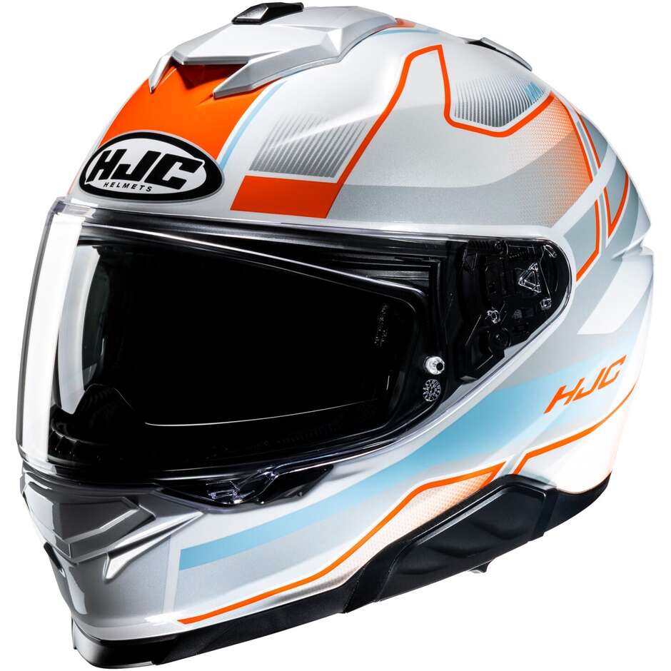 Casque moto intégral Hjc i71 IORIX MC27 blanc orange bleu