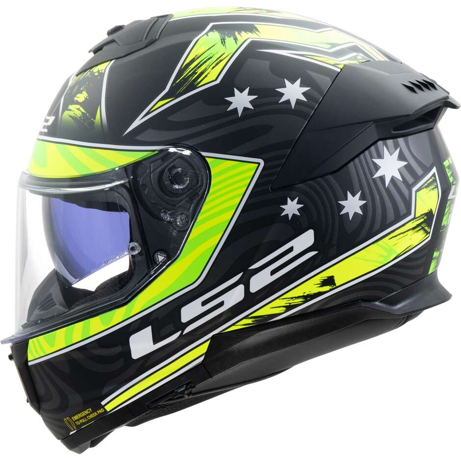 Casque Moto Intégral LS2 FF808 STREAM II GALDAM Noir Jaune Fluo