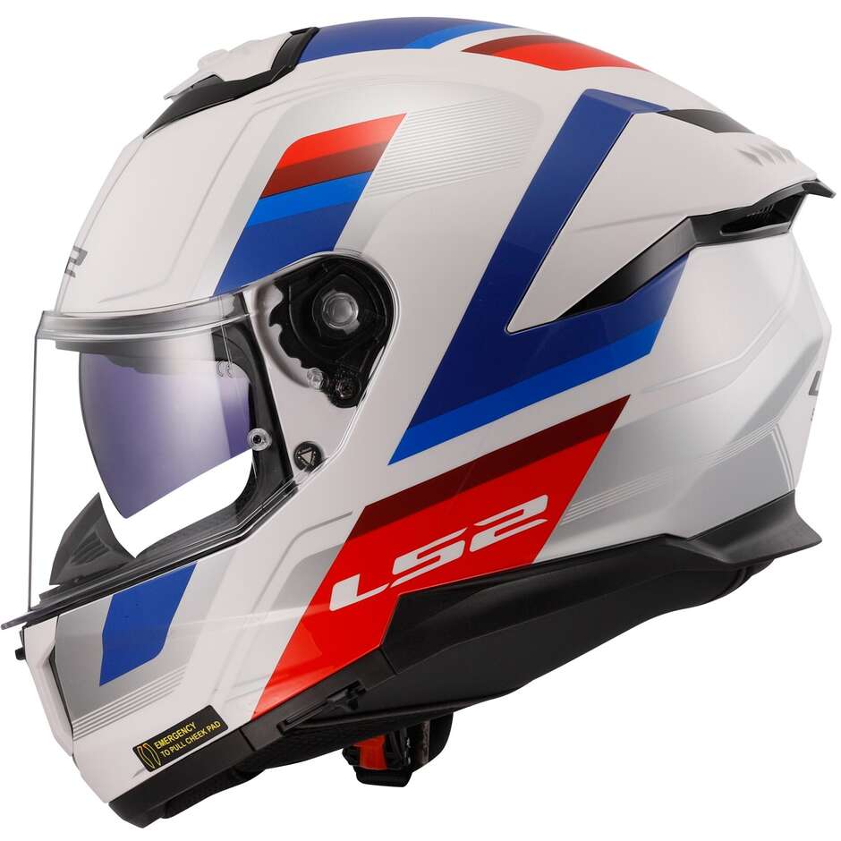 Casque Moto Intégral Ls2 FF808 STREAM II Vintage Blanc Bleu Rouge