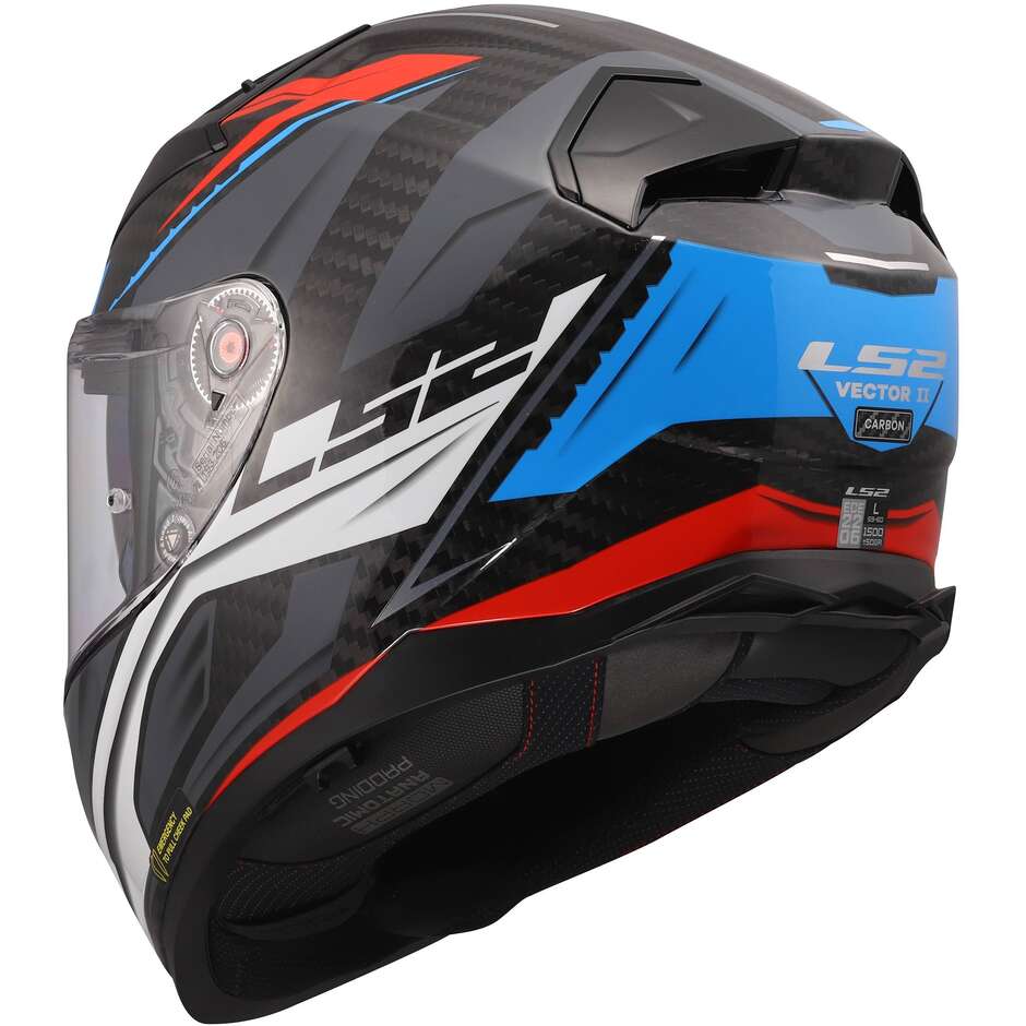 Casque moto intégral LS2 FF811 VECTOR II C SAVAGE Carbon Blanc Bleu Rouge