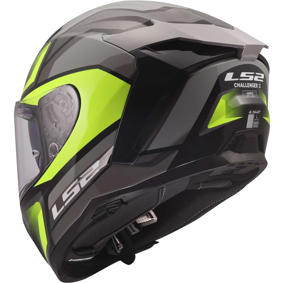 Casque moto intégral LS2 FF817 CHALLENGER II VIPER, gris, jaune fluo