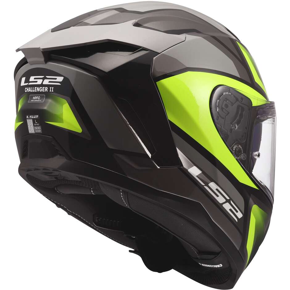 Casque moto intégral LS2 FF817 CHALLENGER II VIPER, gris, jaune fluo