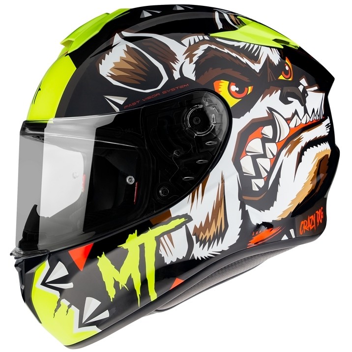 Casque Moto Intégral Mt Helmet TARGO Crazy Dog G3 Glossy Fluo Yellow