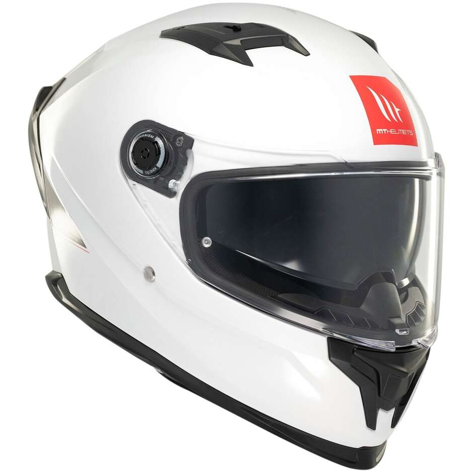 Casque moto intégral Mt Helmets BRAKER SV SOLID A0, blanc nacré brillant