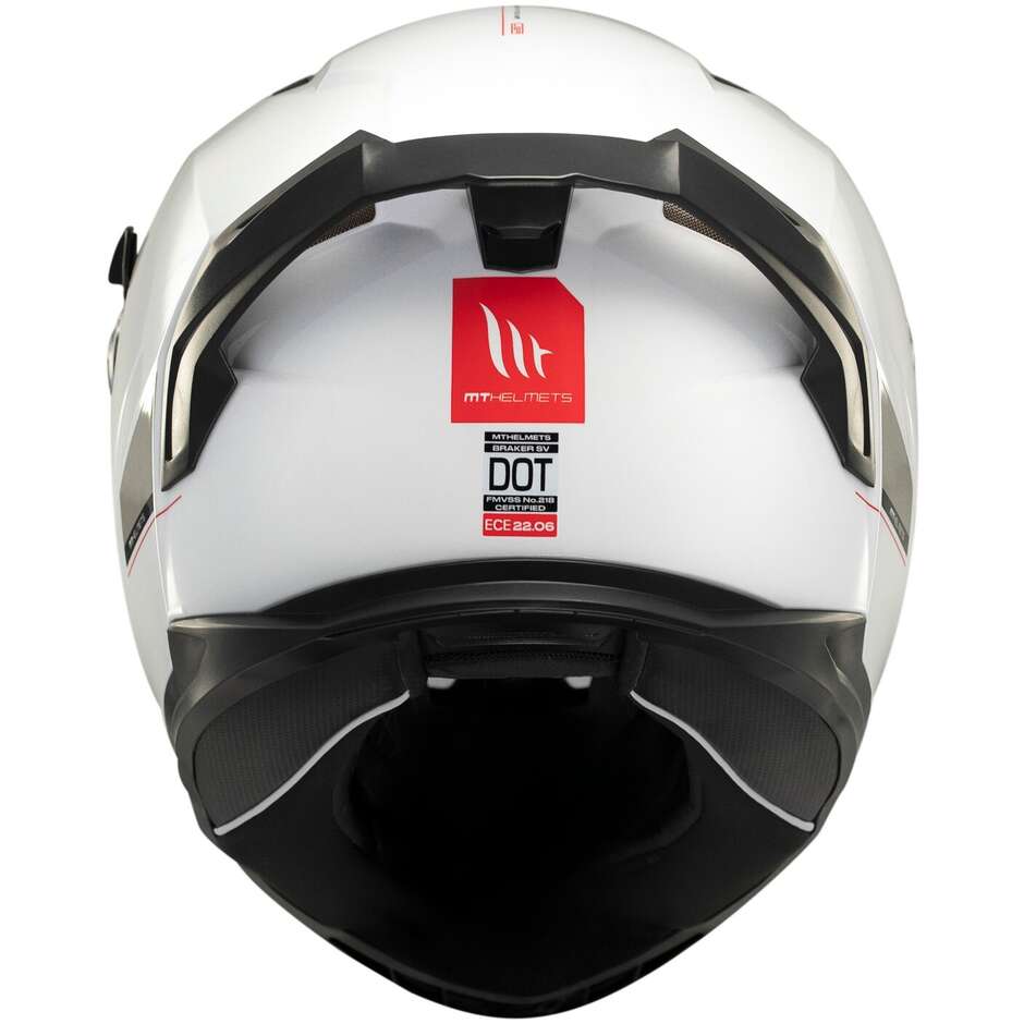 Casque moto intégral Mt Helmets BRAKER SV SOLID A0, blanc nacré brillant