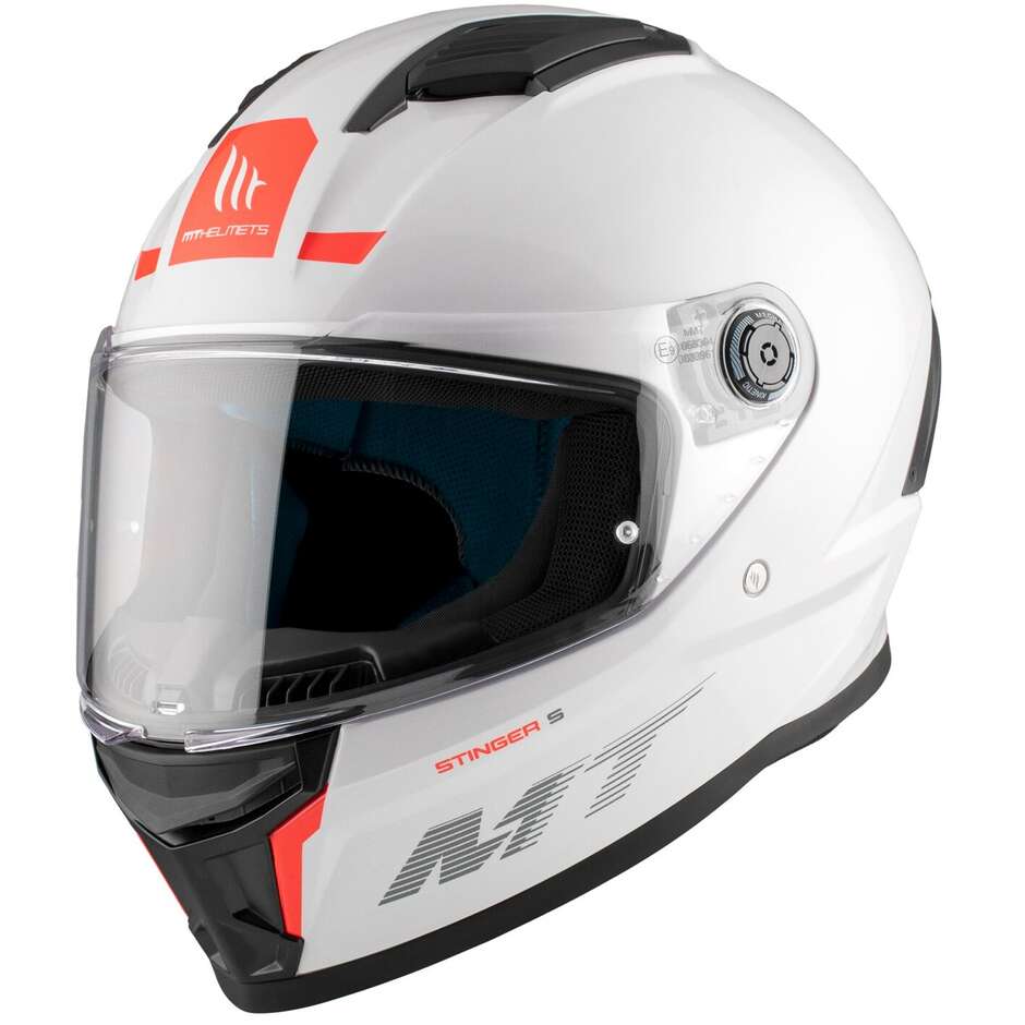 Casque moto intégral Mt Helmets STINGER 2 SOLID A0, blanc nacré brillant