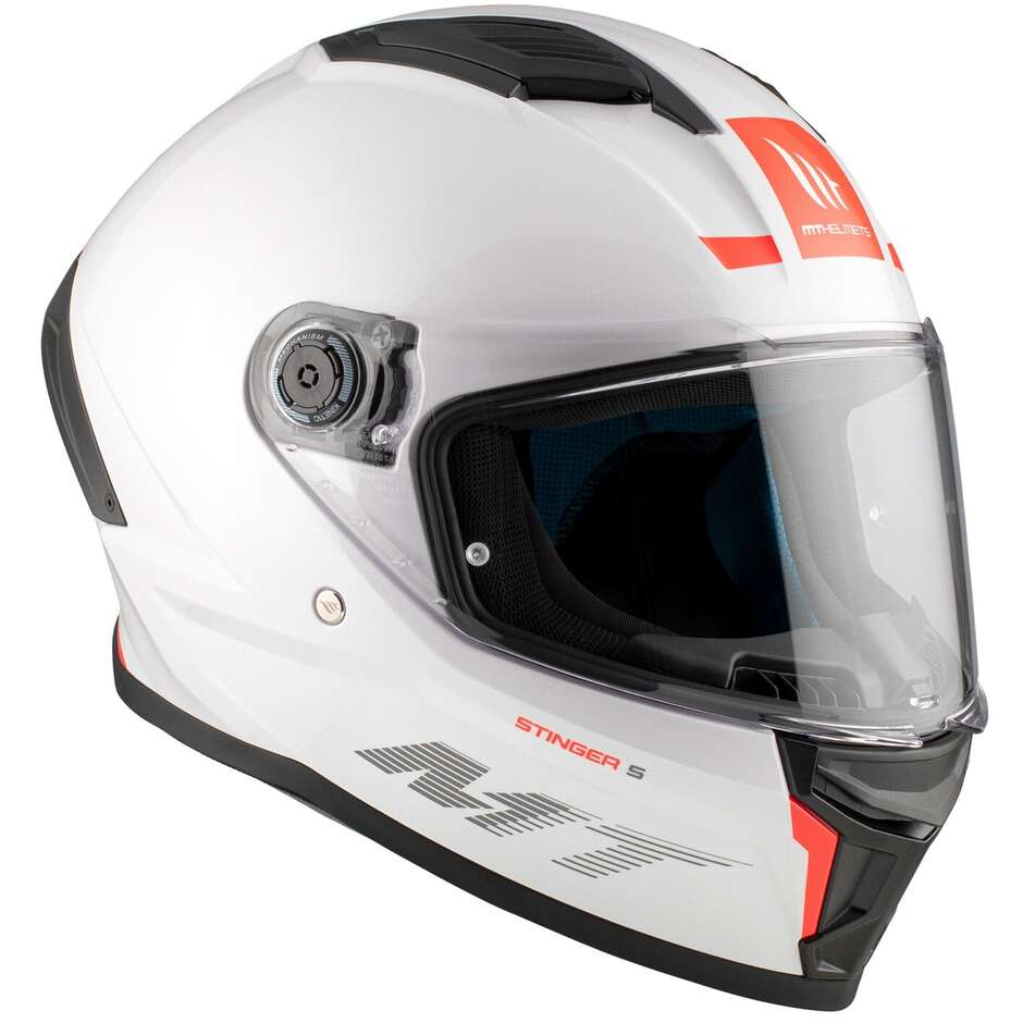 Casque moto intégral Mt Helmets STINGER 2 SOLID A0, blanc nacré brillant
