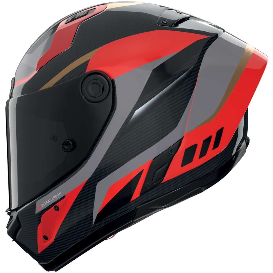 Casque moto intégral Nolan X-804 RS UC LESMO 362 Carbone Rouge Gris Or Brillant