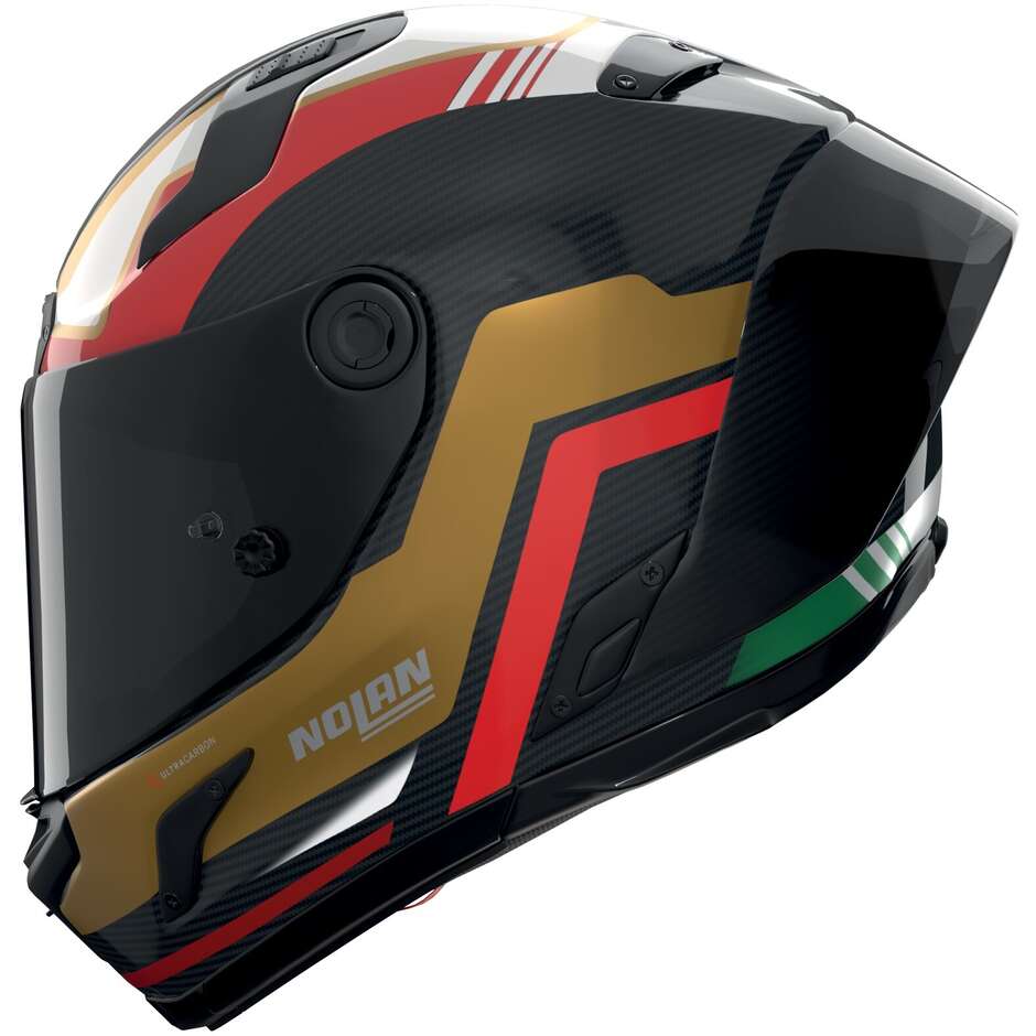 Casque moto intégral Nolan X-804 RS UC PIEGA 367 Carbone Or Rouge Vert Brillant