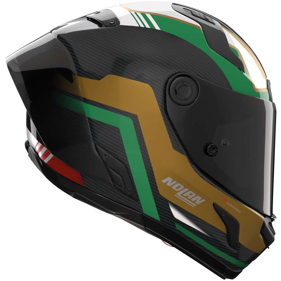 Casque moto intégral Nolan X-804 RS UC PIEGA 367 Carbone Or Rouge Vert Brillant