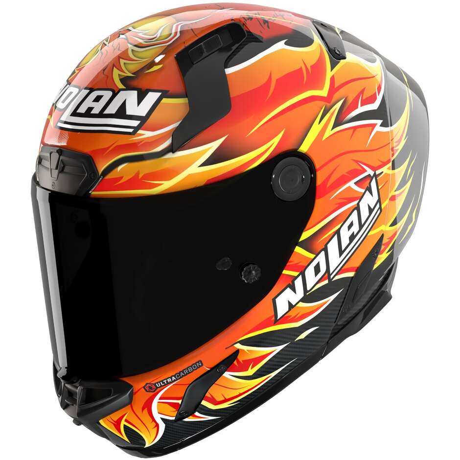Casque moto intégral Nolan X-804 RS UC REPLICA IANNONE 368 Carbone Rouge Orange Jaune Brillant
