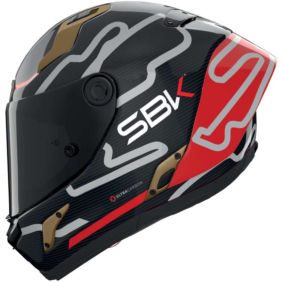 Casque moto intégral Nolan X-804 RS UC SBK 360, carbone rouge or brillant