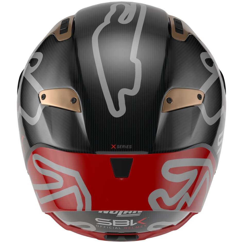 Casque moto intégral Nolan X-804 RS UC SBK 360, carbone rouge or brillant