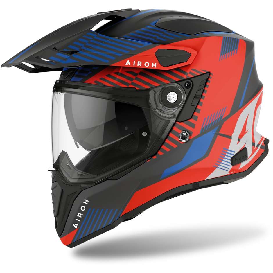 Casque Moto Intégral On-Off Touring Airoh COMMANDER Boost Rouge Bleu Opaque