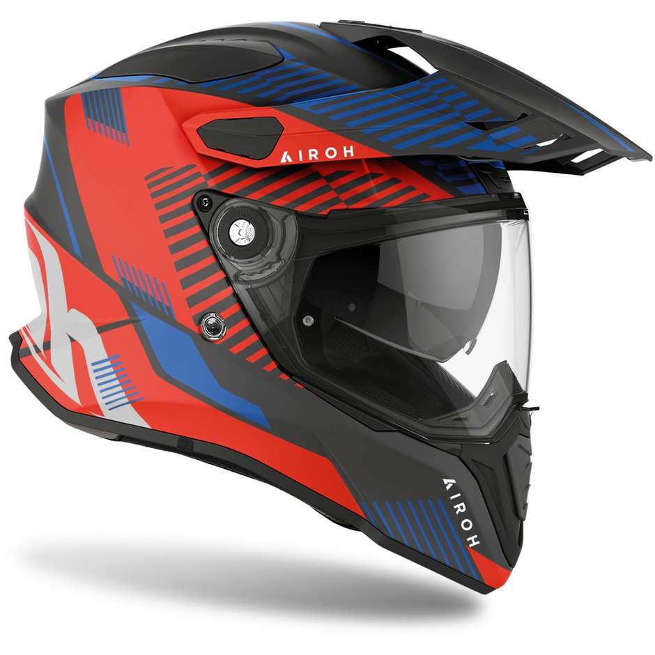 Casque Moto Intégral On-Off Touring Airoh COMMANDER Boost Rouge Bleu Opaque