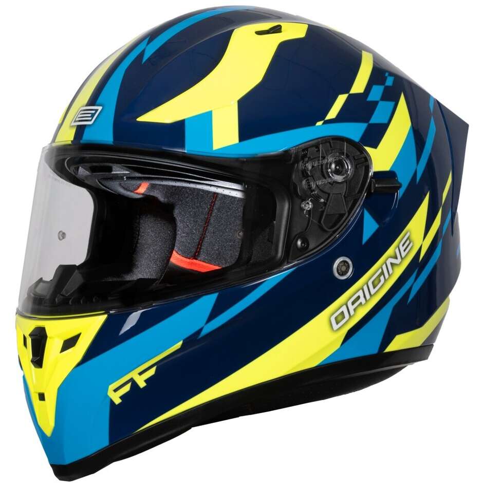 Casque moto intégral ORIGINE STRADA REVEAL jaune bleu brillant 22.06