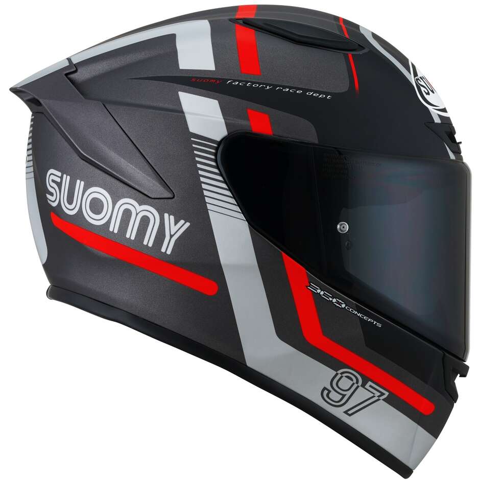 Casque Moto Intégral Racing Suomy TRACK-1 NINETY SEVEN Gris Mat Rouge