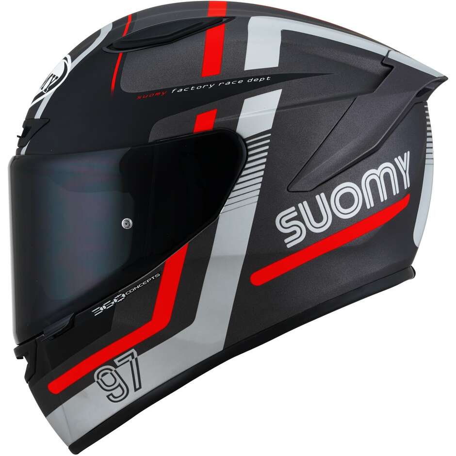 Casque Moto Intégral Racing Suomy TRACK-1 NINETY SEVEN Gris Mat Rouge