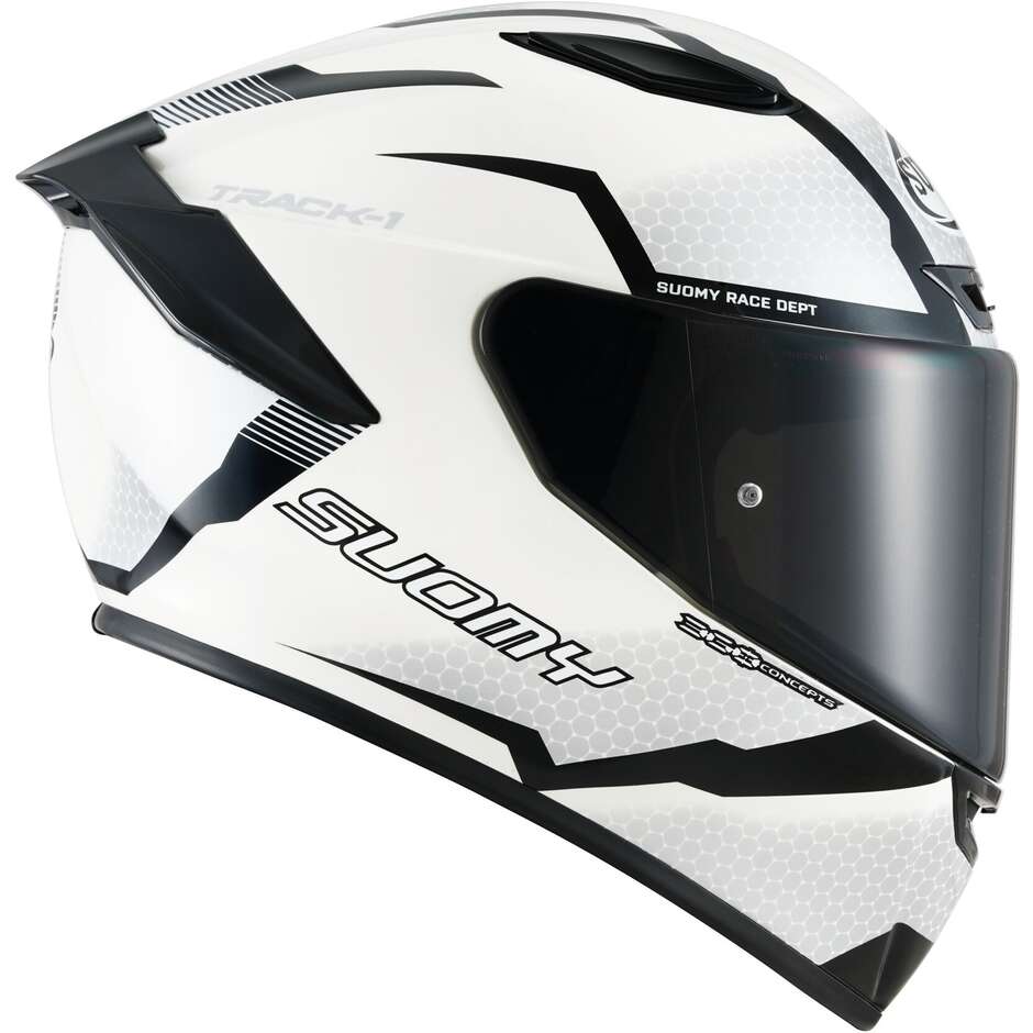 Casque Moto Intégral Racing Suomy TRACK-1 REACTION Blanc Noir