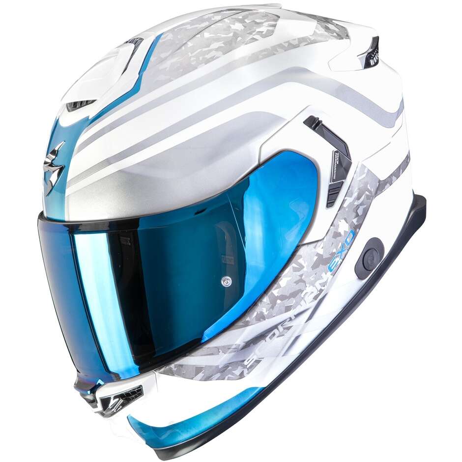 Casque moto intégral Scorpion EXO-GT SP AIR ARTEN Blanc Bleu