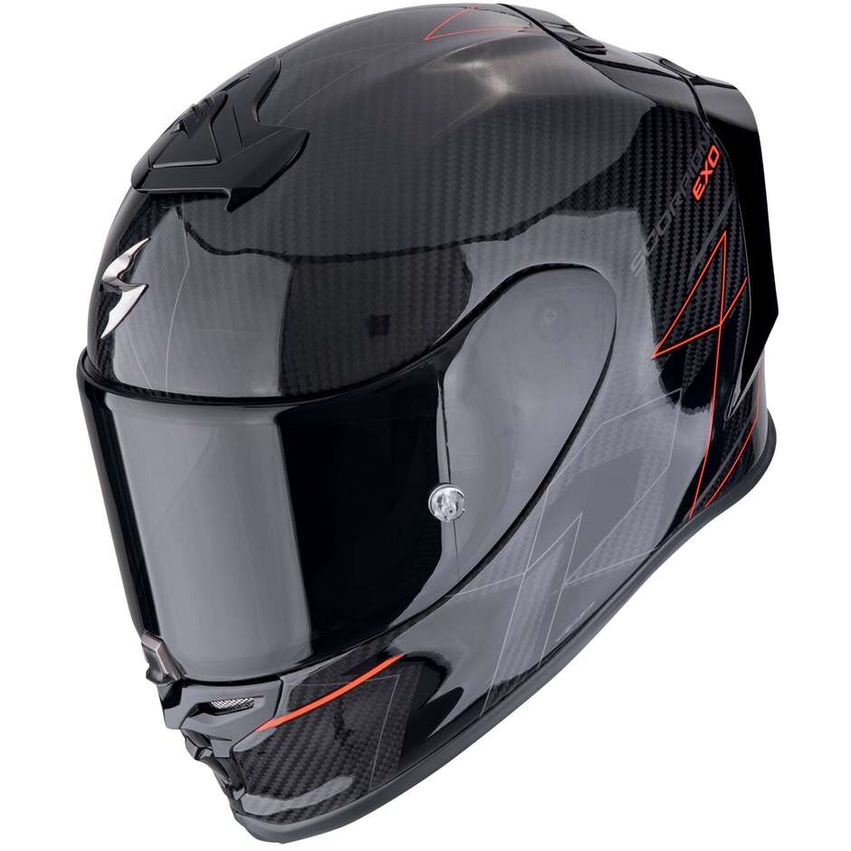 Casque moto intégral Scorpion EXO-R1 EVO CARBON AIR CYNERGY noir rouge