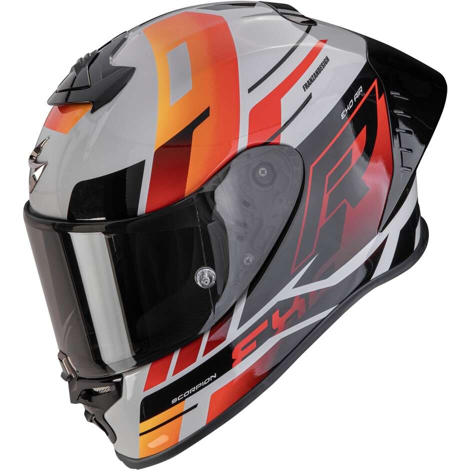 Casque moto intégral Scorpion EXO-R1 EVO II AIR ADRENALINE Gris Rouge Orange
