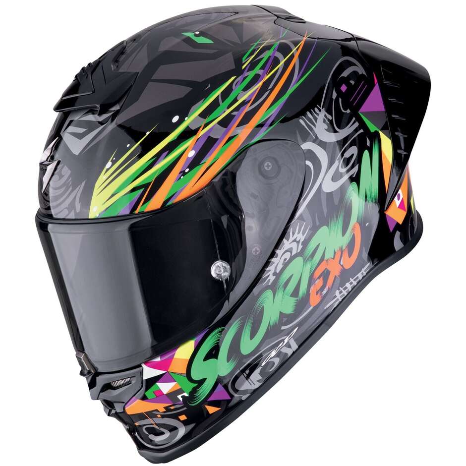 Casque moto intégral Scorpion EXO-R1 EVO II AIR SAVAGE noir vert orange