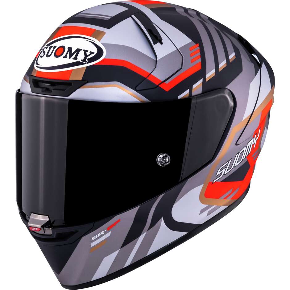 Casque moto intégral Suomy SR-GP EVO INFRARED, gris mat, rouge et noir