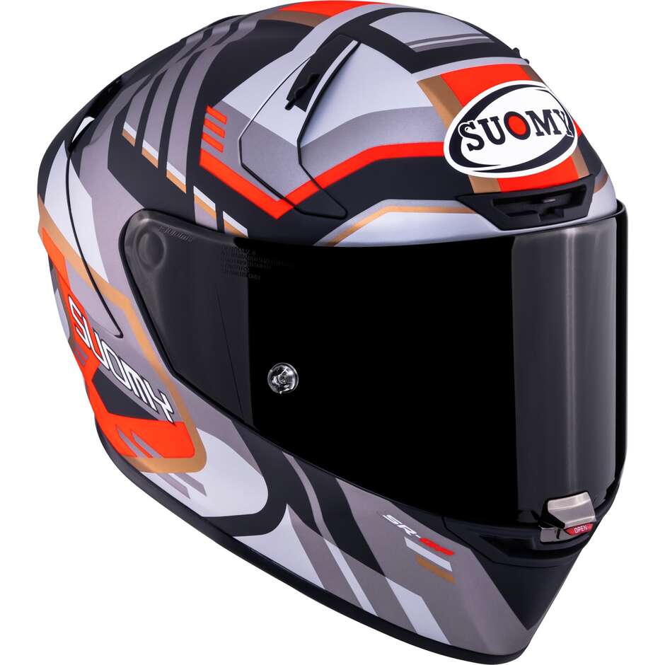 Casque moto intégral Suomy SR-GP EVO INFRARED, gris mat, rouge et noir