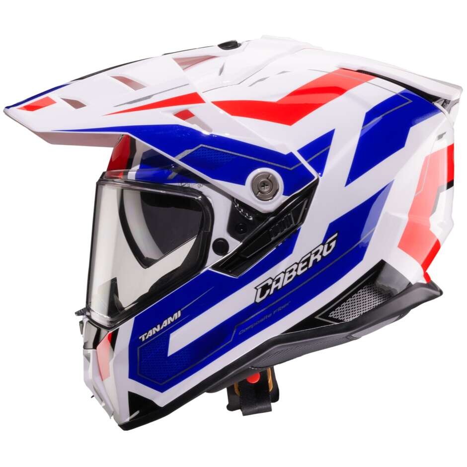 Casque moto intégral tout-terrain Caberg TANAMI RANGER Blanc Rouge Bleu